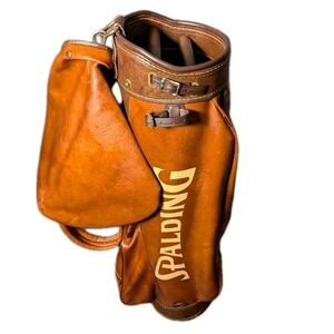 Vintage Spalding Brown Faux Leather Carry Cart Golf Bag – Excellent Condition